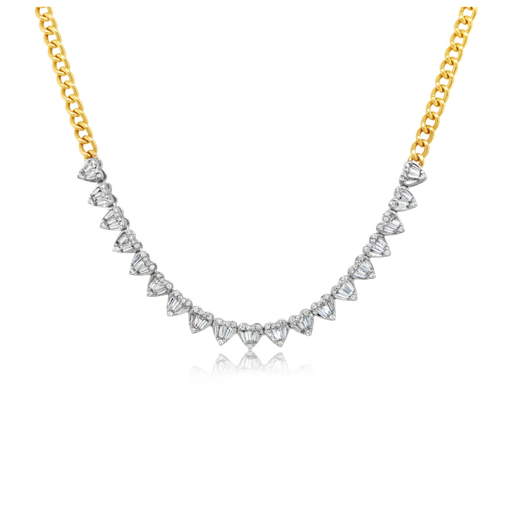 Cuban Chain Multi-Heart Round and Baguette Diamond Necklace