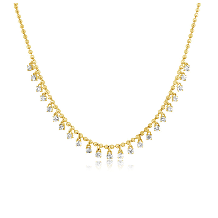 Hanging Diamond Necklace on Beaded Gold Chain