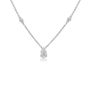 Pear Shape Diamond Solitaire Illusion Pendant on Diamond by the Yard Chain - 1.00CT Equivalent