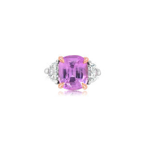 Pink Sapphire and Diamond Three Stone Engagement Ring