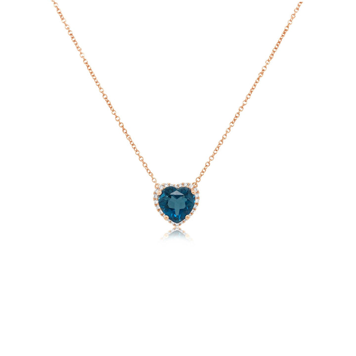 London Blue Topaz Heart Pendant With Diamond Halo