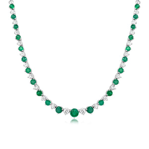 Alternating Diamond and Emerald Graduated Tennis Necklace