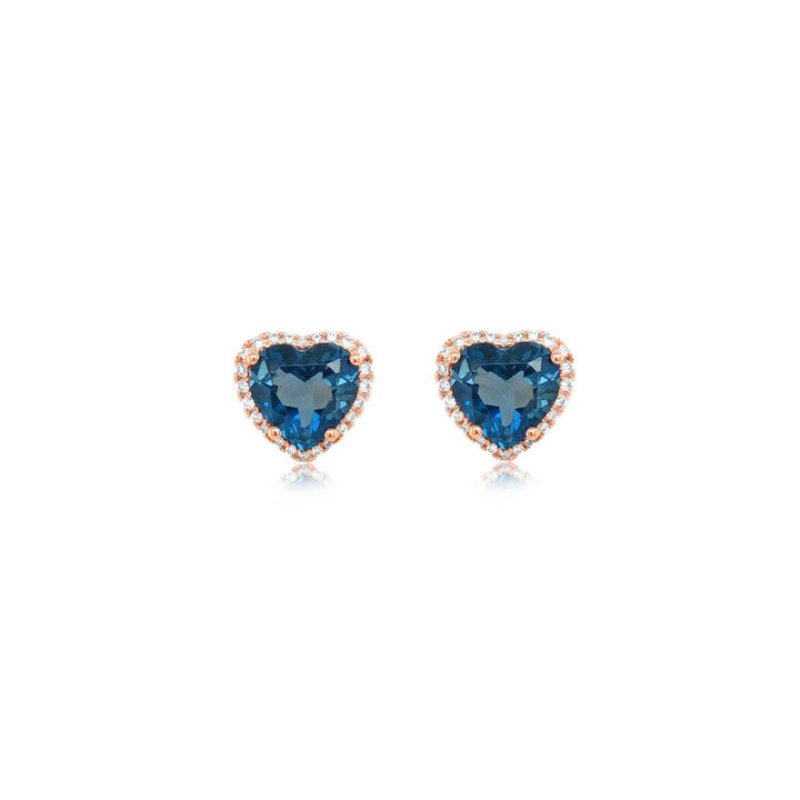 Diamond Halo Blue Topaz Heart Studs