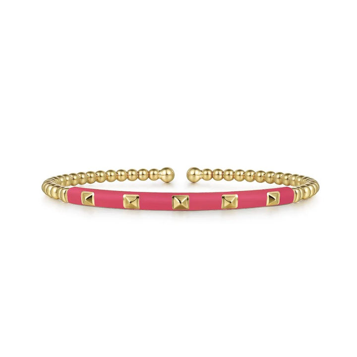 Beaded Gold Bangle With Pink Enamel - Gabriel & Co.