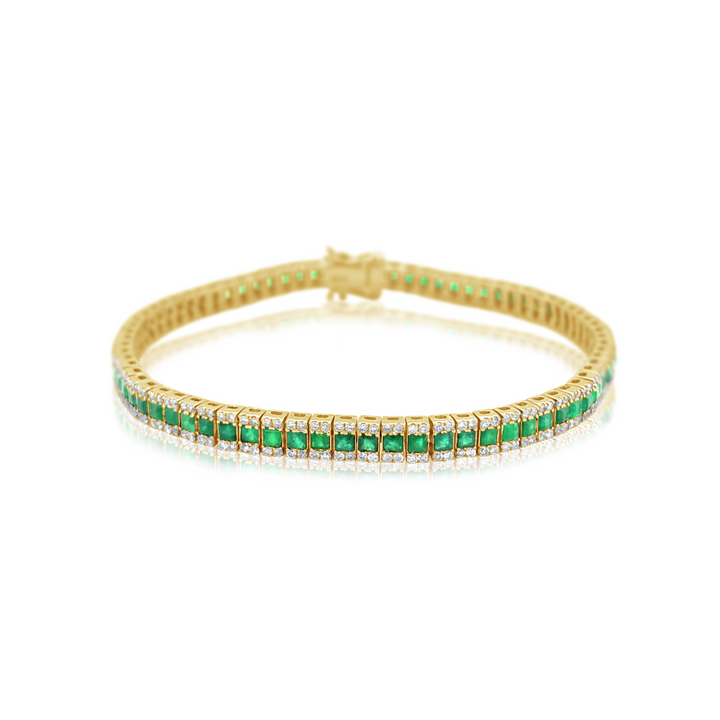 Princess-Cut Emerald and Diamond Tennis Bracelet