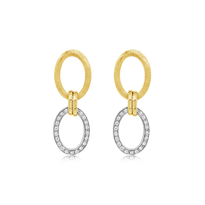 Diamond and Brushed Gold Oval Link Earrings