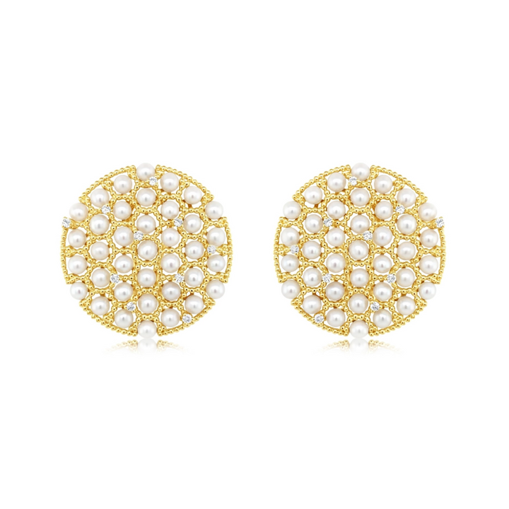 Large Diamond and Pearl Disc Earrings