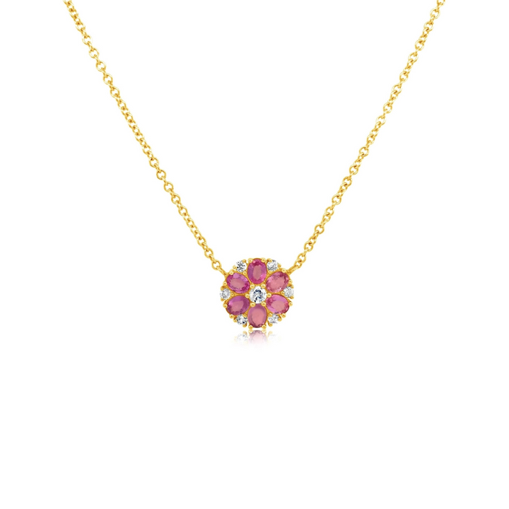 Diamond and Pink Sapphire Flower Pendant