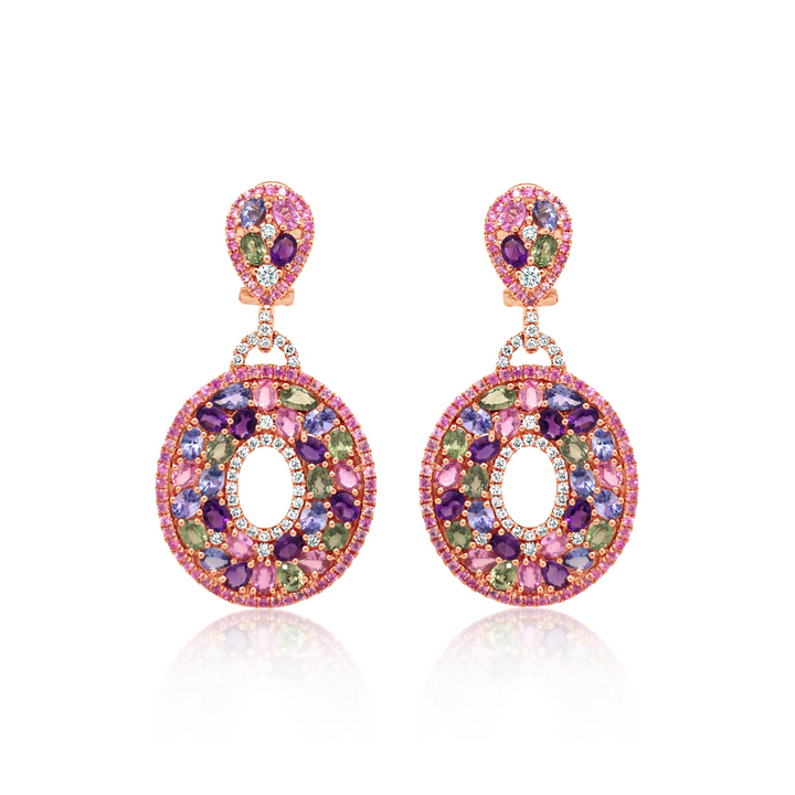 Pink Sapphire-Framed Diamond and Multi Gemstone Earrings