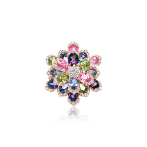 Rose Gold Diamond and Multi-Gemstone Flower Ring