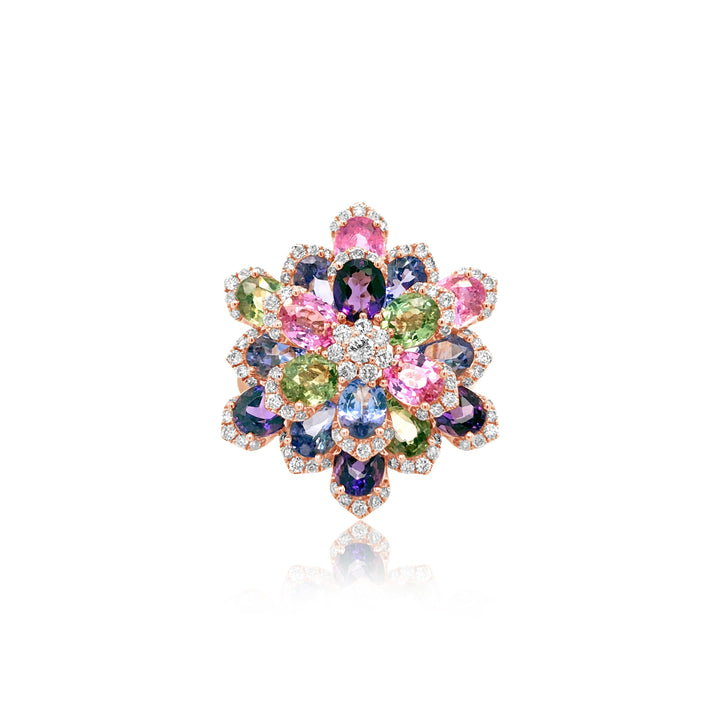 Rose Gold Diamond and Multi-Gemstone Flower Ring