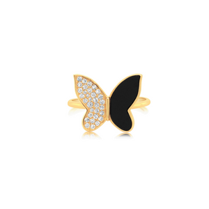 Half and Half Diamond and Onyx Butterfly Ring