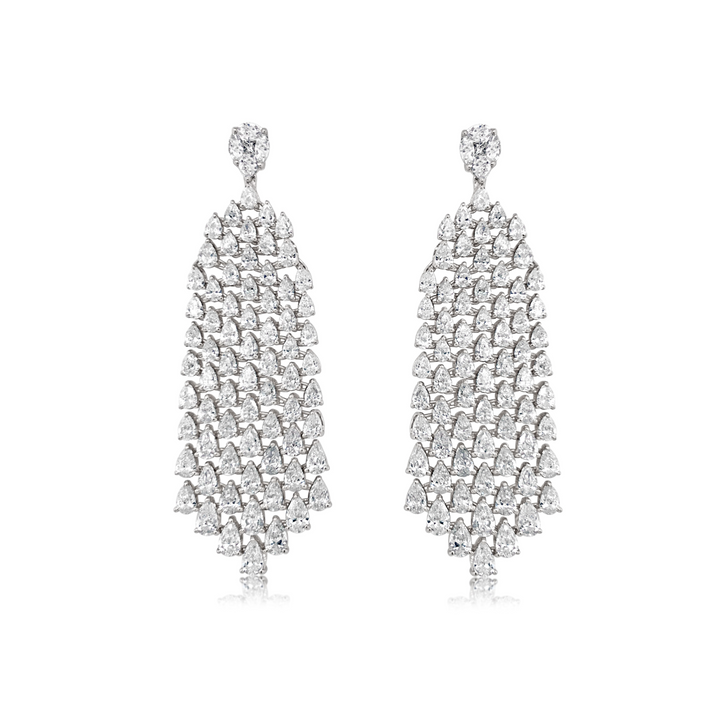 Pear Shape Diamond Curtain Statement Earrings