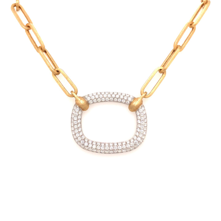 Satin Paperclip Chain Necklace With Diamond Center
