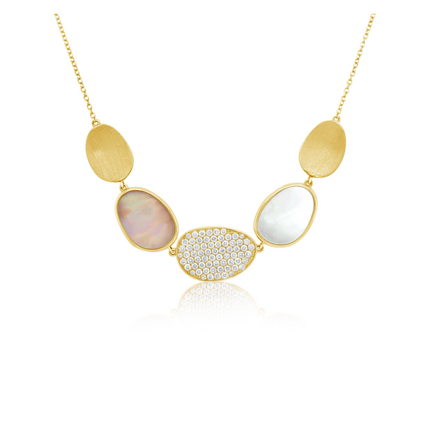Diamond Necklace With Mother of Pearl and Brushed Finish Sides Amor