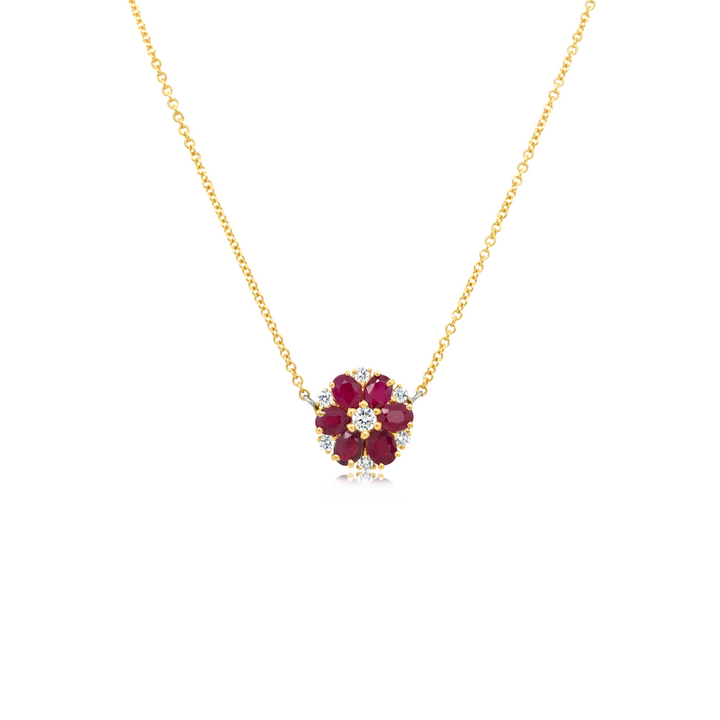 Diamond and Ruby Flower Pendant
