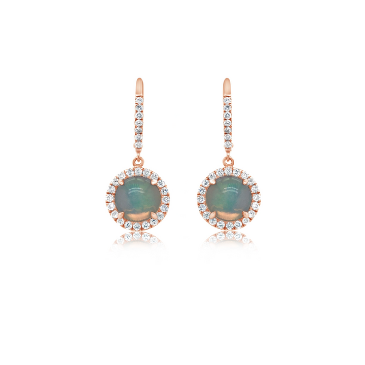 Hanging Round Ethiopian Opal Diamond Earrings