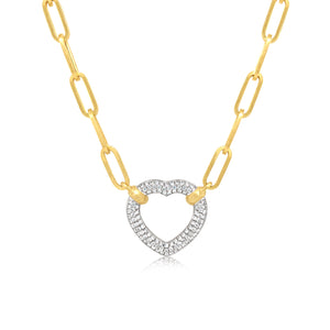 Large Paperclip Chain Open Diamond Heart Necklace