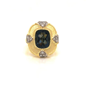 Victorian Style Ring With Blue Topaz Center Stone