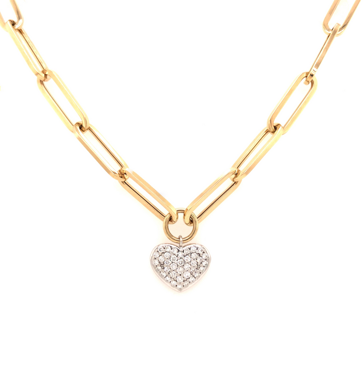 Diamond Heart Charm Necklace on Paperclip Chain