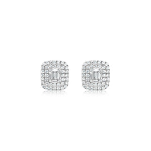 Baguette Center Square Diamond Stud Earrings