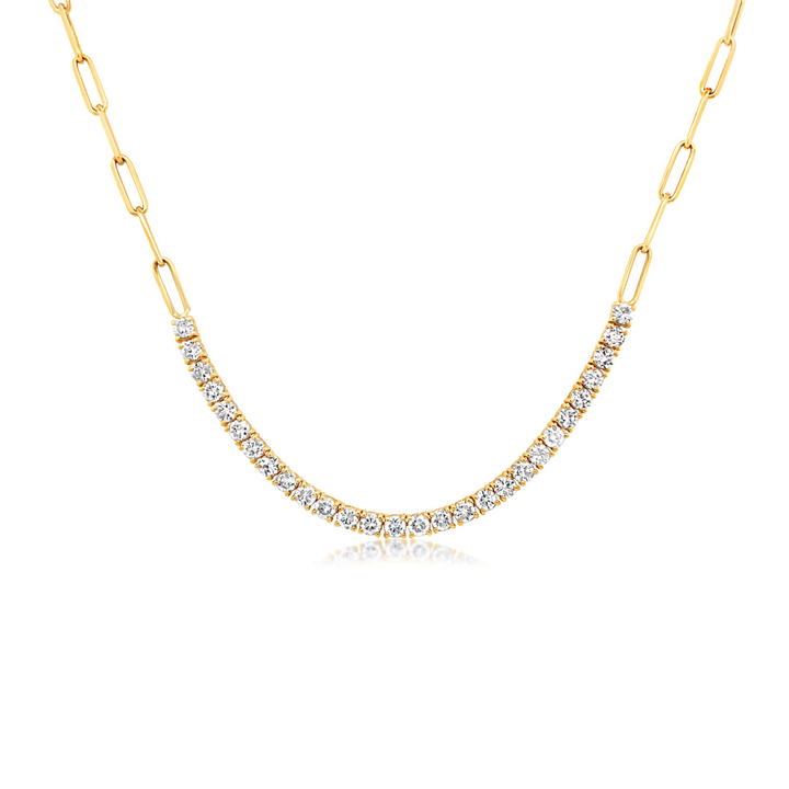 Paperclip Chain Long Diamond Tennis Necklace