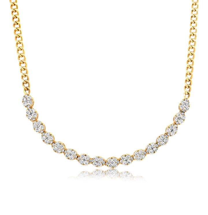 Diamond Ovals Curved Bar Necklace On Cuban Chain