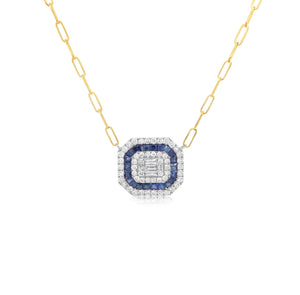 Paperclip Chain Diamond and Sapphire Necklace
