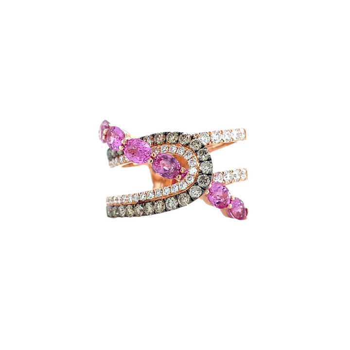 Champagne Diamond and Pink Sapphire Crossover Ring