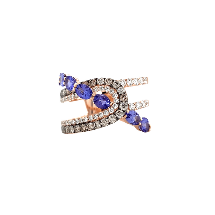 Champagne Diamond and Tanzanite Crossover Ring
