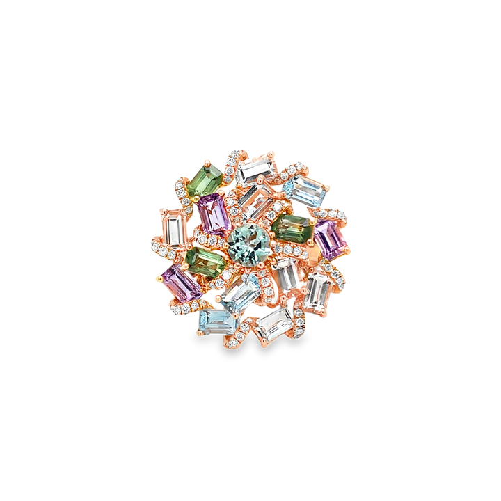 Amethyst, Blue Topaz and Green Sapphire Spiral Statement Ring