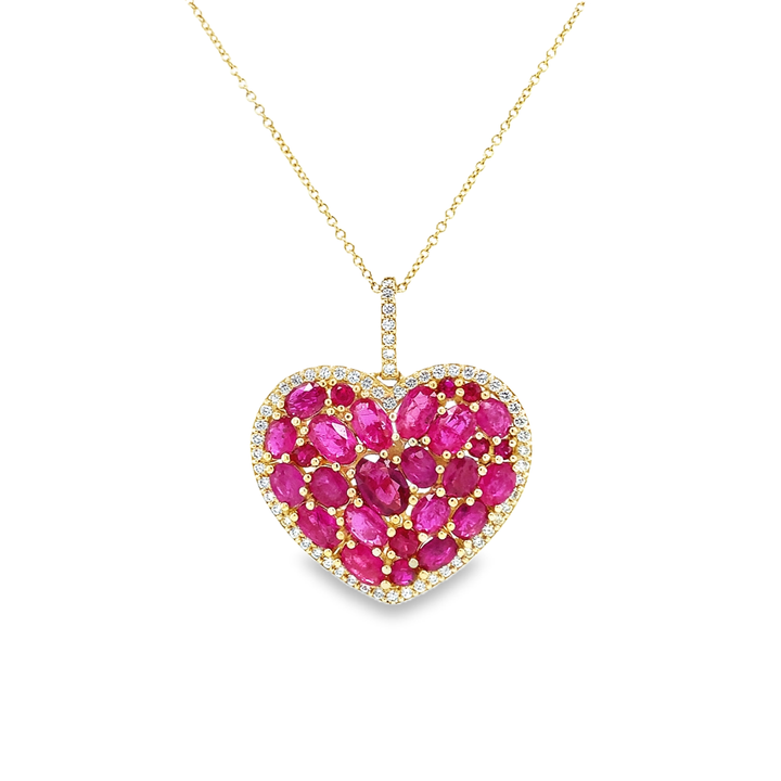 Ruby Cluster Heart Pendant