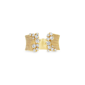 Grooved Gold Open Front Diamond Ring