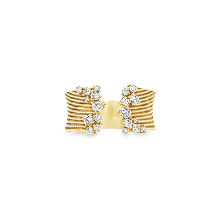 Grooved Gold Open Front Diamond Ring