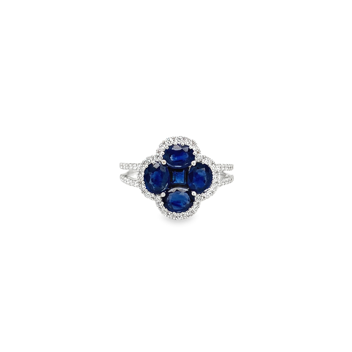 Sapphire and Diamond Clover Ring