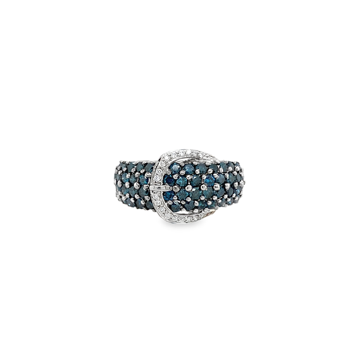 Blue Diamond Belt Buckle Ring - Estate Item
