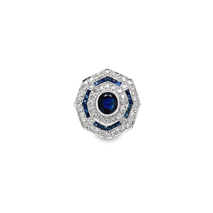 Geometric Sapphire and Diamond Ring - Estate Item