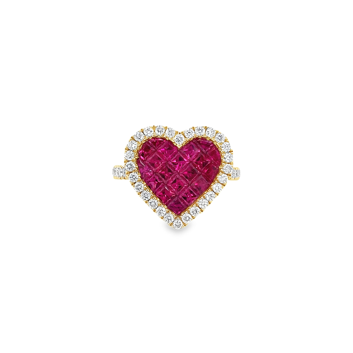 Invisible-Set Princess Cut Ruby Heart Ring