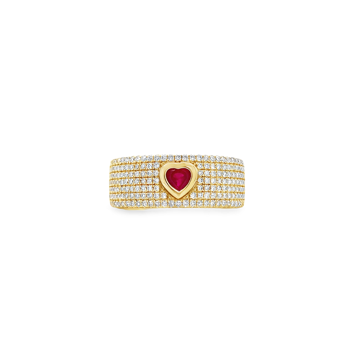 Pavé Diamond Ring With Ruby Heart
