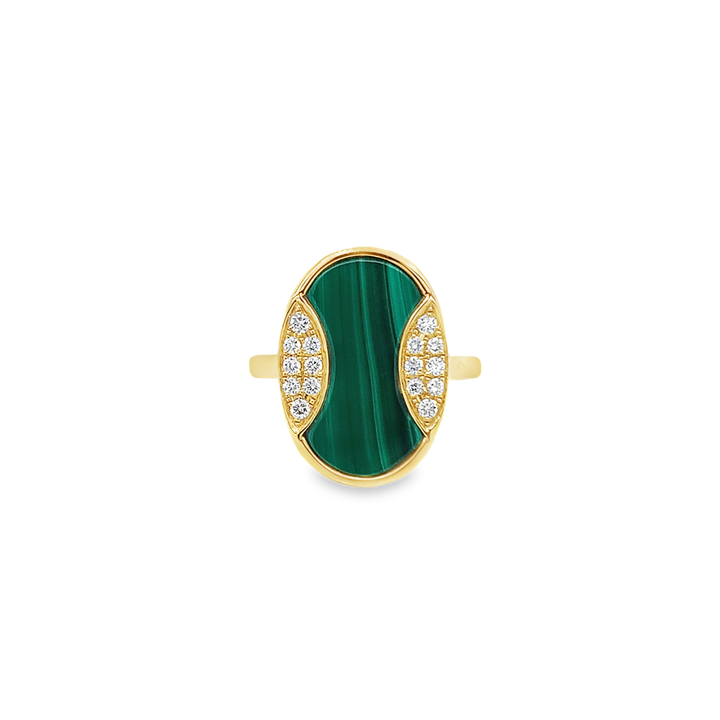 Oval Malachite and Diamond Ring - Doves by Doron Paloma
