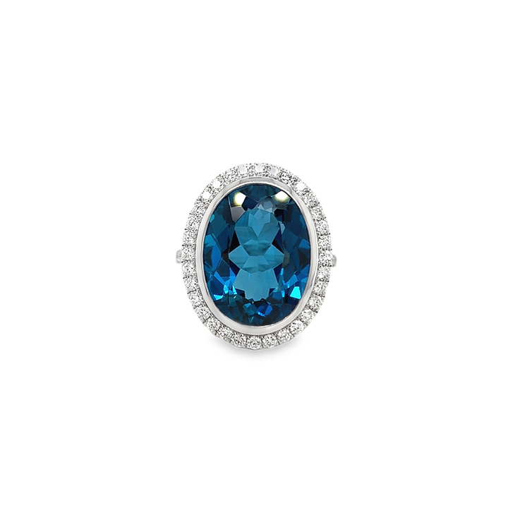 Oval Blue Topaz and Diamond Ring - Doves by Doron Paloma