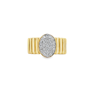 Fluted Gold Ring With Pavé Diamond Oval