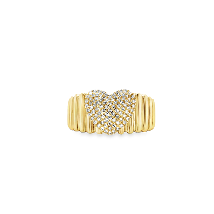 Fluted Gold Small Pavé Diamond Heart Ring