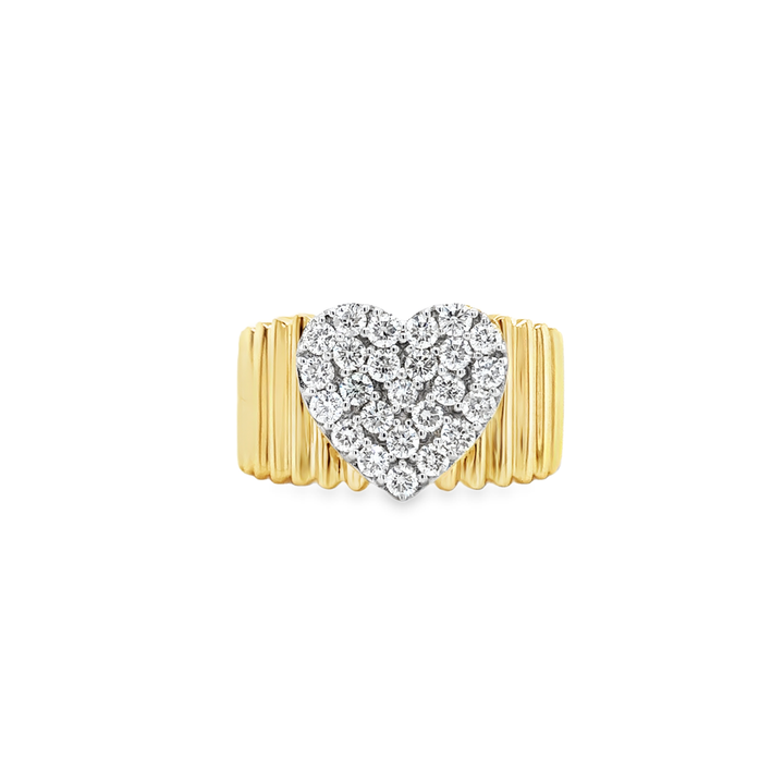Fluted Gold Pavé Diamond Heart Ring
