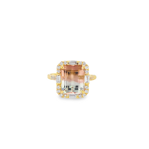 Diamond Ring With Pink and Green Bi-Color Tourmaline Center