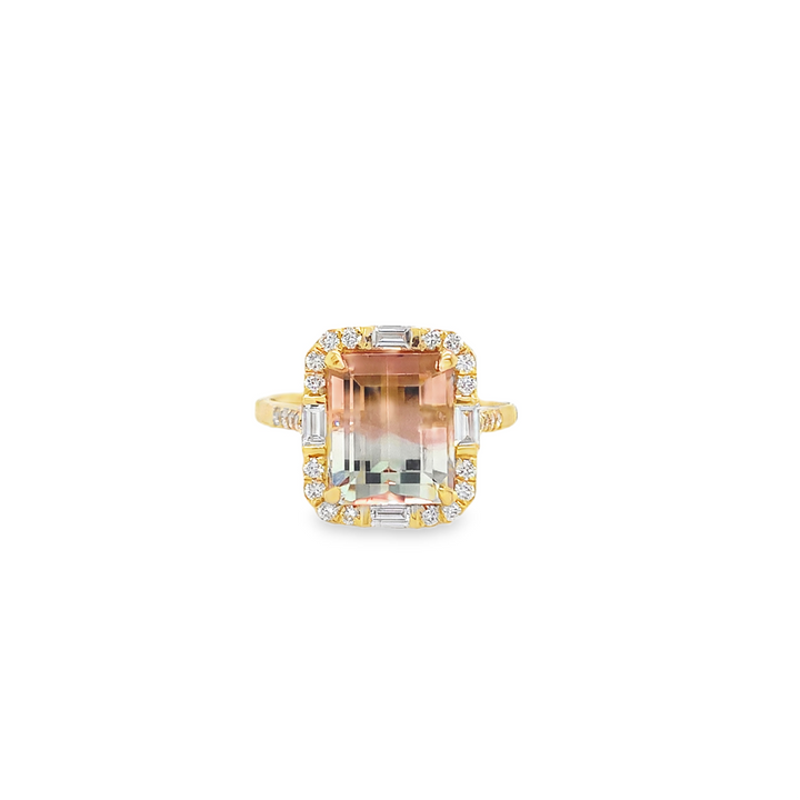 Diamond Ring With Pink and Green Bi-Color Tourmaline Center