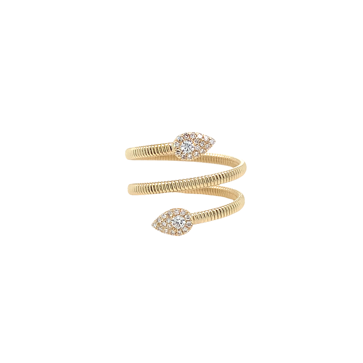 Wired Gold Pear Shaped Diamond Tipped Spiral Ring