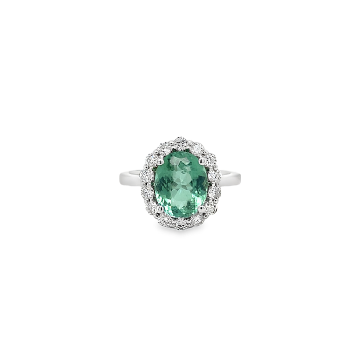 Green Tourmaline Diamond Halo Ring