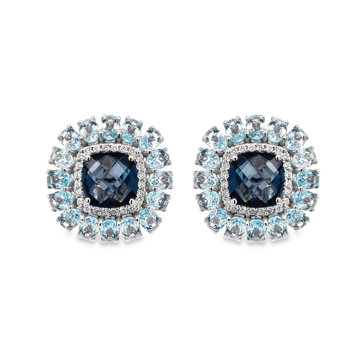 Cushion Shape London and Sky Blue Topaz Earrings