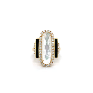 Diamond and Onyx Ring With Quartz over Mother of Pearl Center - Doves by Doron Paloma